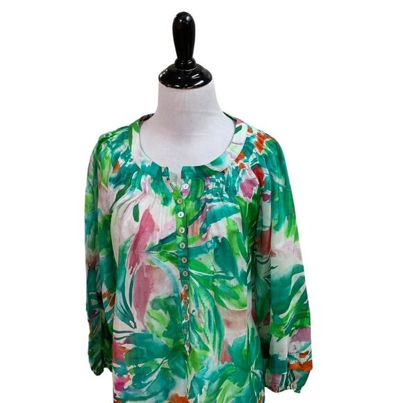 Blue Illusion Women's S Small 100% Silk Blouse Tropical Print NWT Lightweight - Picture 4 of 11